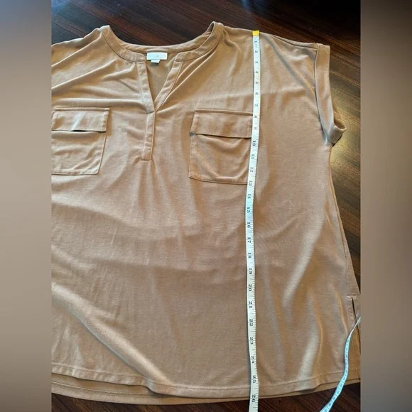 J. Jill Relaxed Fit Tan V-Neck Short Sleeve Pocket Tee Size XL Oversized - Picture 11 of 11